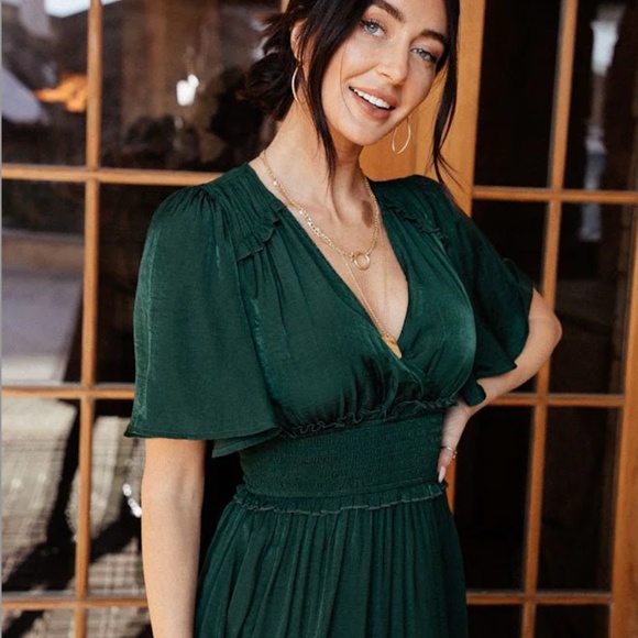 Baltic Born Emerald Green Flutter Sleeve Maxi Dress - Size Small - Picture 2 of 9